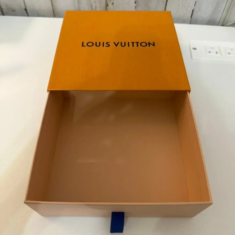 Louis Vuitton Orange Magnetic Slide Drawer Gift Box Blue Ribbon Pull 7x7x3